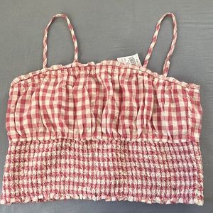American Eagle smocked crop top gingham pink